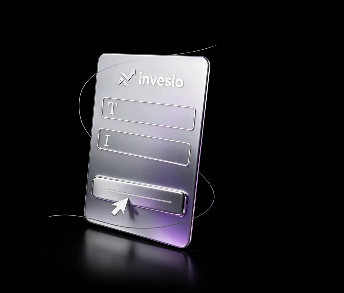 Silver sign-in card with the Inveslo logo, two fields and a button